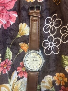 Vintage Luxury Designer Inspired Michael Brown Leather Watch with Crystal Bezel